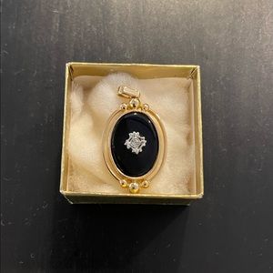 COPY - Vintage Avon Black Lucite Cabochon and Crystal Rhinestone Pendant Deco 7…